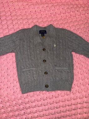 Polo by Ralph Lauren Gray Cable-Knit Kids Cardigan Sweater